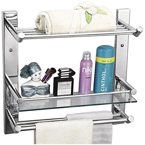 Glass Shelf With Towel Rack Double Towel Rod