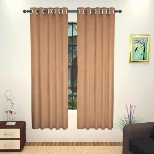 Lushomes Beige Art Silk Window Curtain With Polyester Lining