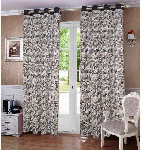 Lushomes 8 Eyelets Plain Tiebacks Door Coins Printed Cotton Curtains
