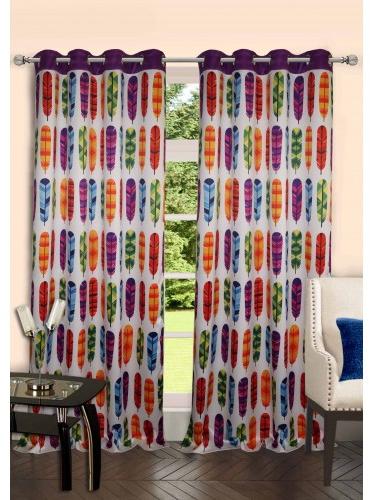 Lushomes Digitally Printed Feather Polyester Blackout 8 Metal Eyelets Doors Curtains