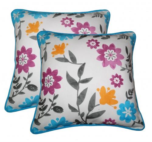 Lushomes Co-ordinating Cord Piping Flower Printed Cotton Cushion Covers
