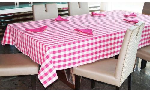 Lushomes Yarn Dyed Lilac Checks 6 Seater Table Cloth & Napkins Set (7 Pcs)