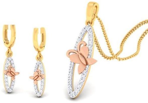 14kt Gold Oval Shape Diamond Pendant Set With Butterfly Design