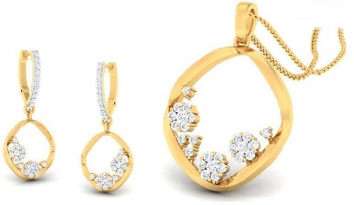 14kt Gold Fancy Round Shape Diamond Pendant Set