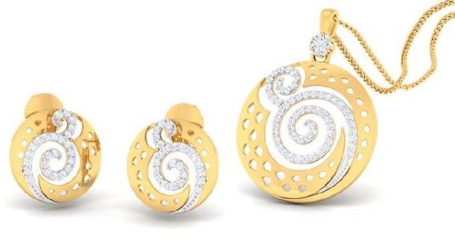 14kt Gold Flat Design Diamond Pendant Set