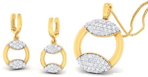 14kt Gold Round Shape With Half Curved Diamond Pendant Set