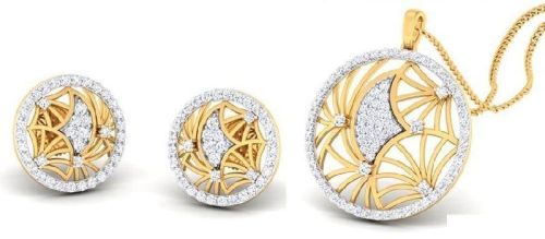 14kt Gold Spider Web Concept Round Shape Diamond Pendant Set