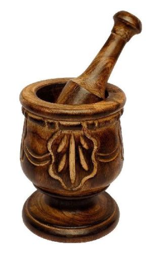 Wooden Mortar Set, Color : Brown