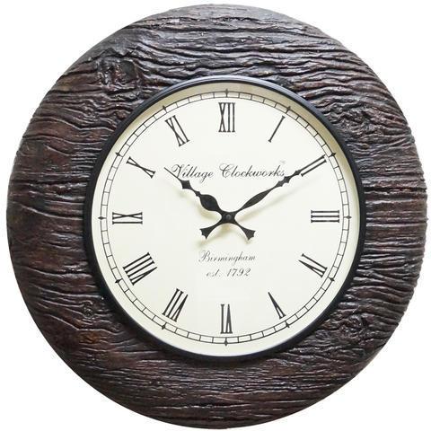 Carved Brown Wood Wall Clock, Overall Dimension : 18X18X12 Cm