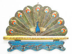 Wooden Dancing Peacock Key Holder, Size : 35.6 X 2.5 X 27.9 Cm