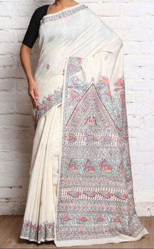 Peacock Madhubani Art Sarees