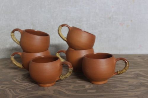 Terracotta Tea Cup With Cane Craft, Color : Earthen Brown Color