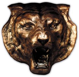 Polished Metal Tiger Face Sculpture, For Decoration, Color : Golden