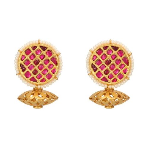 Circular Ruby Jaali Studs