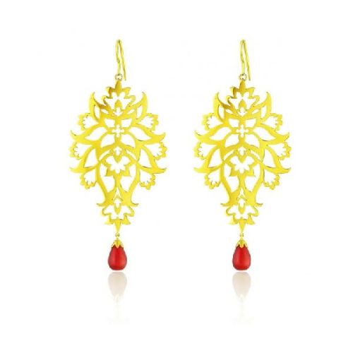 Gold Plated Leaf Pattern Byzantine Motifs Earrings