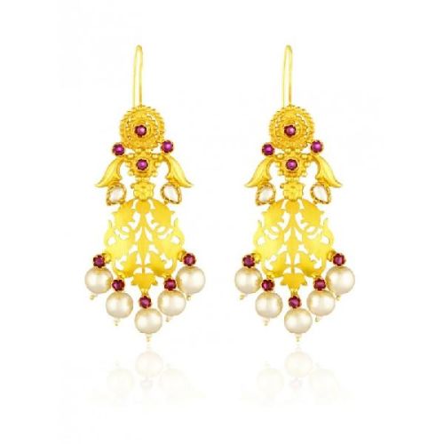 Pearl Red Filigree Earring