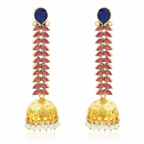 Pink Blue Gemstone Vine Jhumki