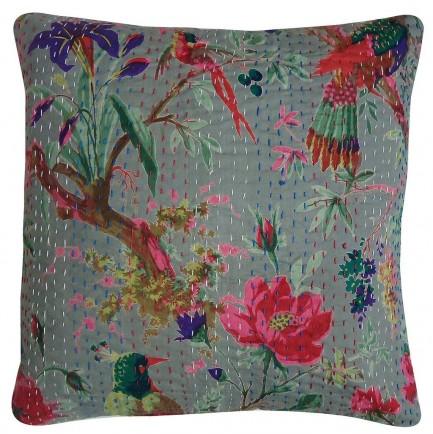 BEAUTIFUL RAJASTHNI BIRD PRINT KANTHA WORK CUSHION COVER