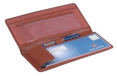 Plain Leather Check Book Folder, Color : Brown