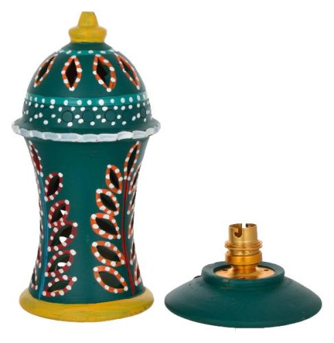 RURALSHADES Terracotta Hand Painted Green Table Lamp Handicraft