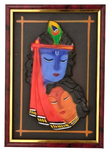 RURALSHADES Terracotta Radha Krishna Frame Wall Hanging