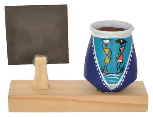 RURALSHADES Terracotta Traditional Warli Blue Pen Stand With Customised Quote Handicraft