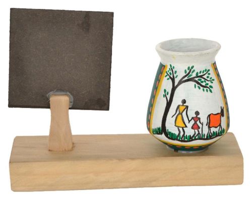 RURALSHADES Terracotta Warli Pen Stand With Customised Quote Handicraft