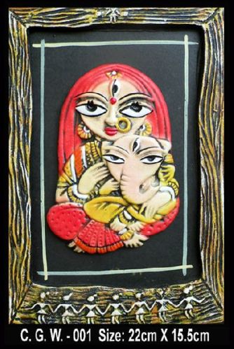 Terracotta Sculpted Ganesha Durga 3D Frame