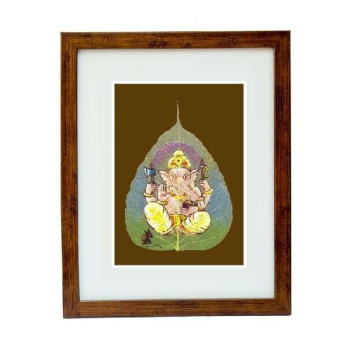 Original Pipal Leaf Lord Ganesh Painting, For Interior Decor, Office, Home, Gifting, Religious Purpose