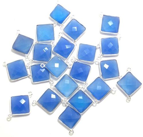 Brass Blue Chalcedony Gemstone Connector, For Bezel