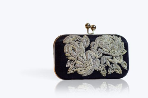 Black Dapaka Embroidered Rectangular Clutch