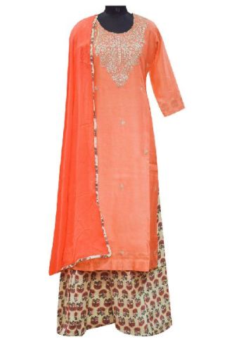 Peach Chanderi Cotton Suit Dupatta