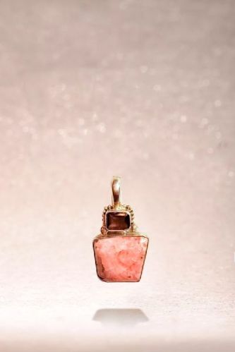 Pink Tourmaline Quartz Silver Plated Pendant