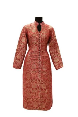 Red Kinkhaab Pure Silk Achkan