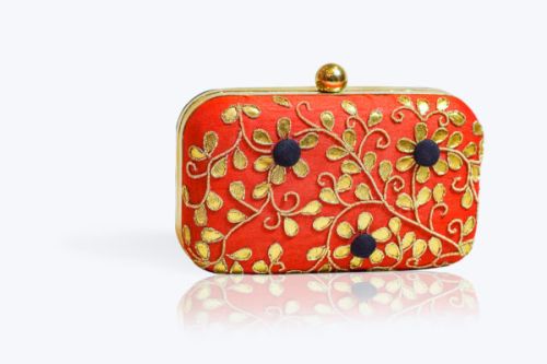 Red Nakashi Embroidered Rectangular Clutch