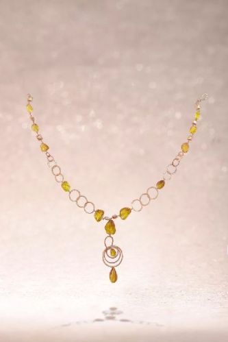 Silver Plated Uncut Citrine Swarovski Crystal Necklace