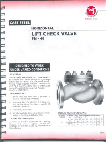 Medium Pressure Cast Steel Lift Check Valves, For Fittings, Feature : Durable