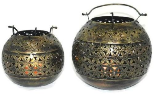 Set Of Two Iron Lota Tea Light Holders