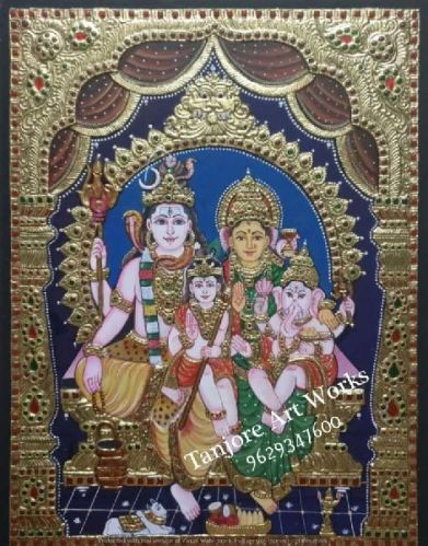 Shiv Parivar Tanjore Paintings, For Home Decor, Size : 8''x11'', 10'X13' Etc