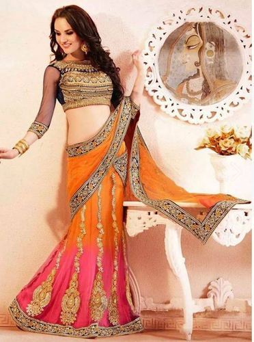 Embroidered Orange and Pink Lehenga Choli