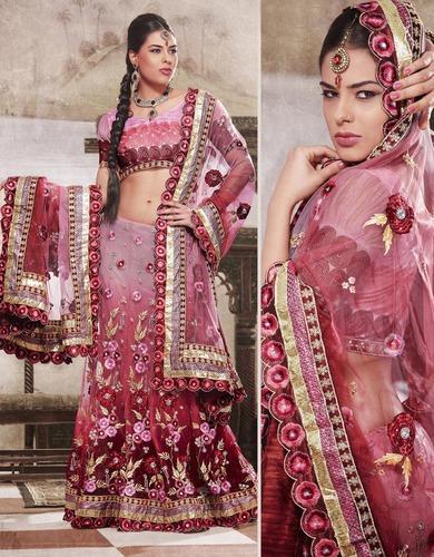 Embroidered Pink and Red Lehenga Choli