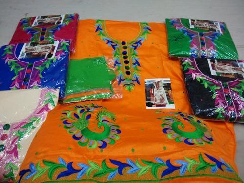 Orange Thread Work Embroidered Unstitched Suits