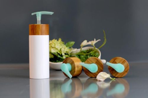 Empty Cosmetic Bottle Bamboo Emulsion Lotion Bottle With Wooden Cap Thicker Bamboo Pressure Pump