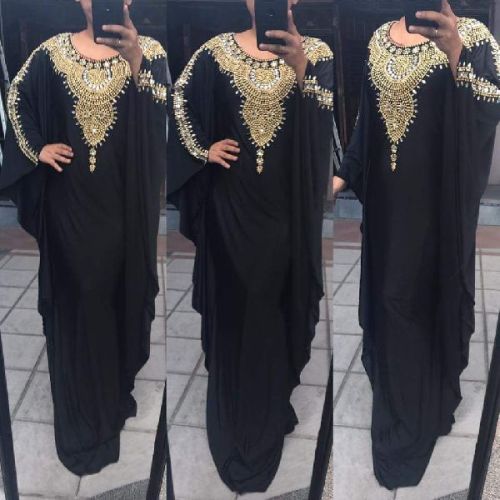 Black-Golden Hand Embroidery Farasha Kaftan, Size : 58