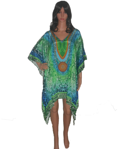 Misstora Silk Crepe Knee Length Tunic/Kaftan, Feature : Printed