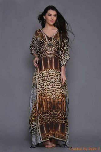 Long Digital Animal Printed Kaftan, Gender : Female