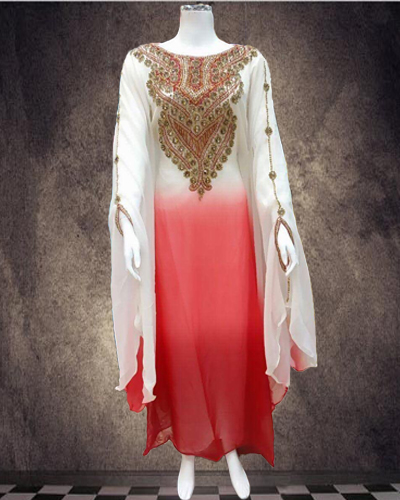White-Red Shaded Fancy Farasha Kaftan