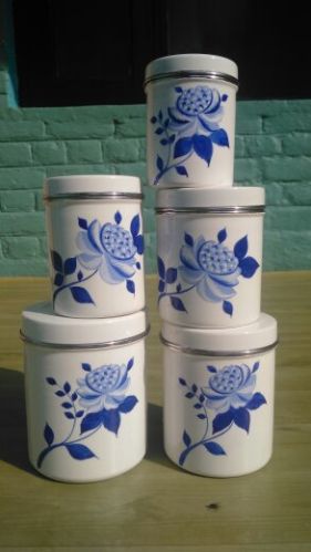 Hand Painted Metalware Spice Canister Set