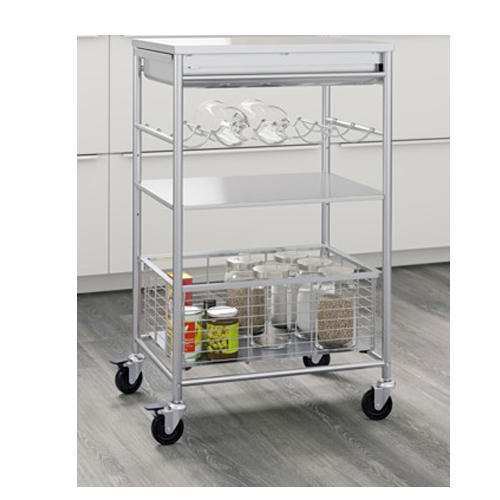 Stainless Steel Kitchen Trolley, Color : Metallic Grey