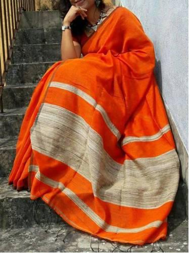 Orange Handloom Sarees, Saree Length : 6.25 Meter